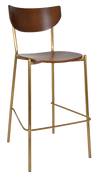 STOOL MARCO BRASS - LIGHT WALNUT